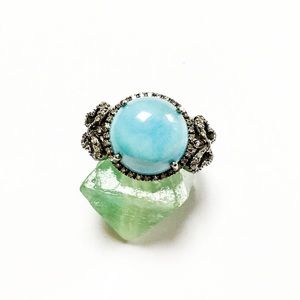 NEW ROSS-SIMONS Ring Larimar Sterling Silver S7 Diamond Accents NEW IN RS BOX